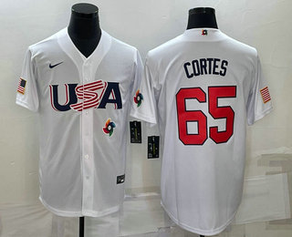 Men%27s USA Baseball #65 Nestor Cortes 2023 White World Classic Stitched Jerseys